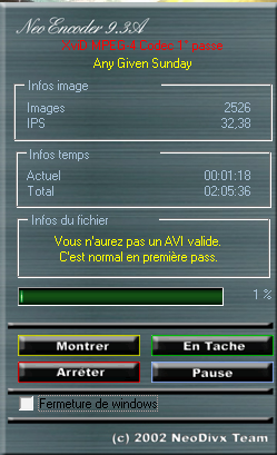 neodivx encode 1er pass